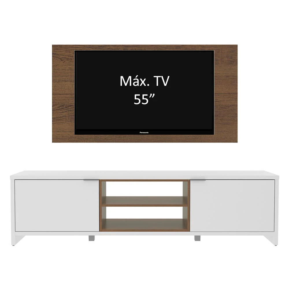 Rack Madesa Metz con Panel para TV hasta 55 Pulgadas Blanco/Marrón/Marrón - Image 4