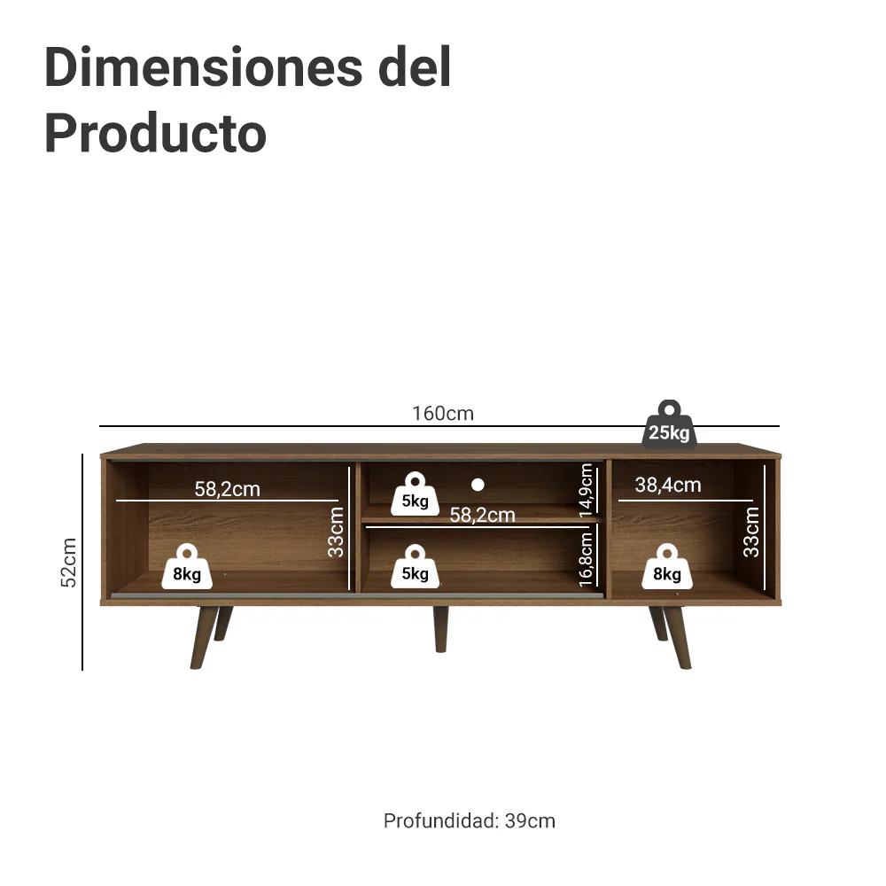 Rack para TV hasta 65 Pulgadas con Patas Marrón/Negro Dubai - Image 3
