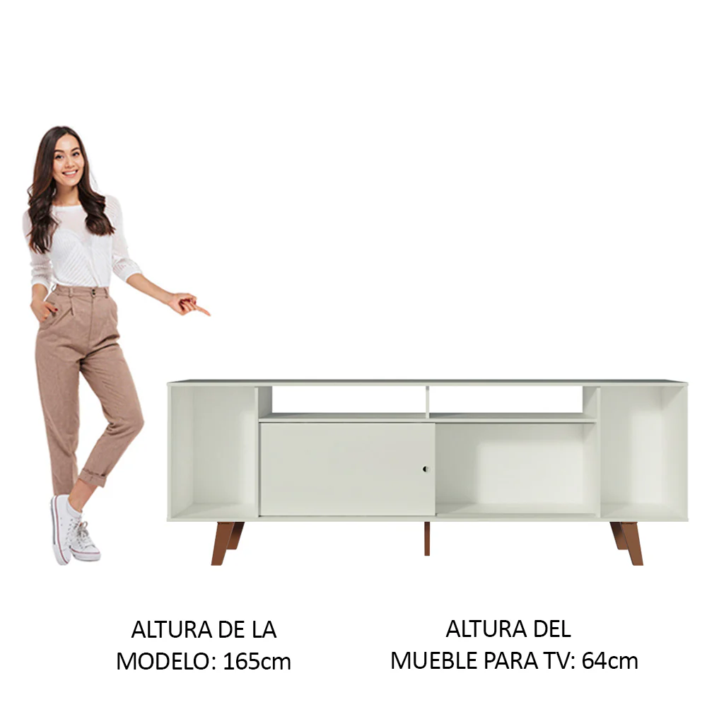 Rack para TV hasta 65 Pulgadas Madesa Cancun con Patas Blanco/Marrón - Image 4