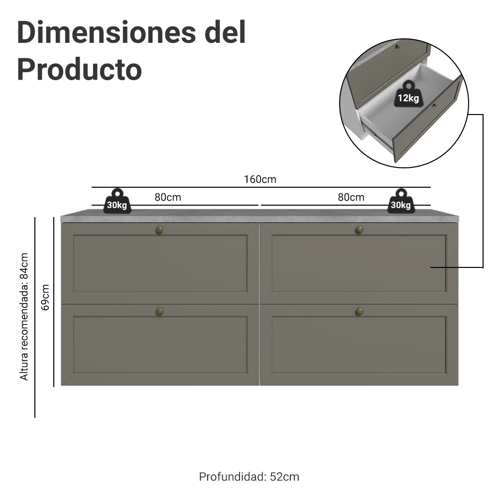 Rack para TV hasta 70 pulgadas, 160cm, 4 cajones, Blanco/Gris Vik 04 - Image 2