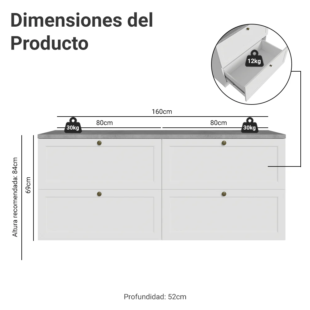 Rack para TV hasta 70 pulgadas, 160cm, 4 cajones, Blanco Vik 04 - Image 2