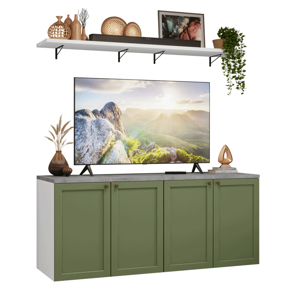 Rack para TV hasta 70 pulgadas + repisas de 160cm, Blanco/Verde Vik 05 - Image 3
