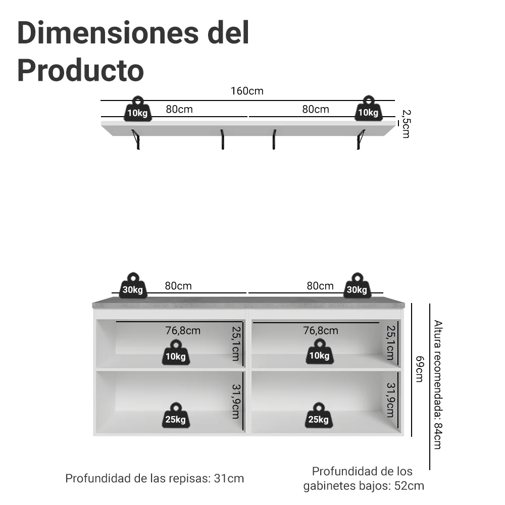 Rack para TV hasta 70 pulgadas + repisas de 160cm, Blanco Vik 05 - Image 2