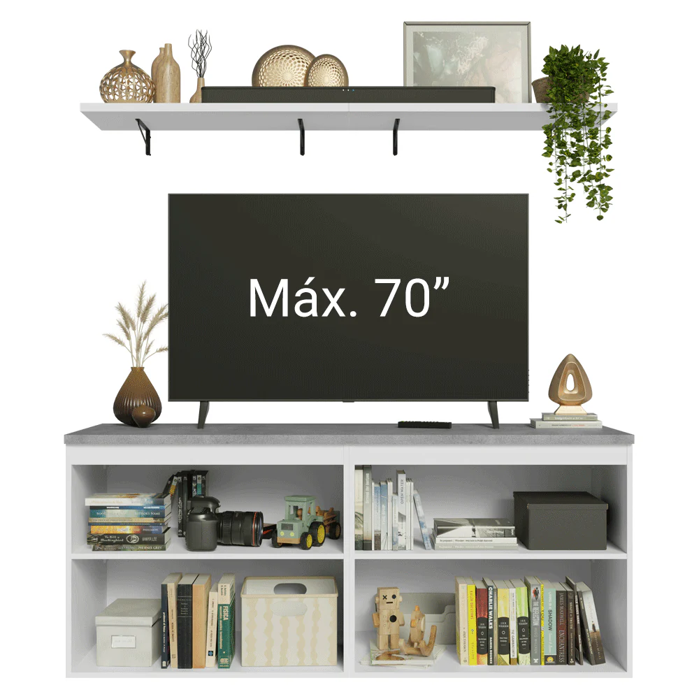 Rack para TV hasta 70 pulgadas + repisas de 160cm, Blanco Vik 05 - Image 5
