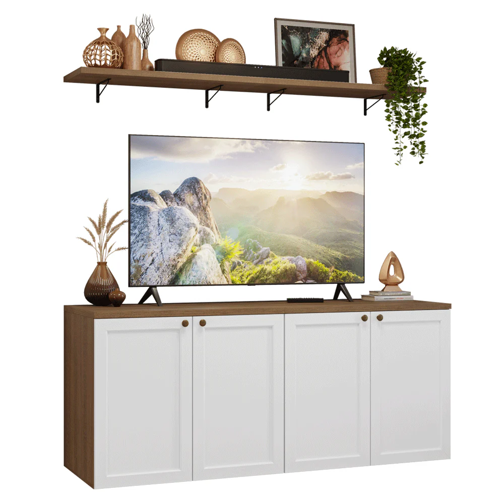 Rack para TV hasta 70 pulgadas + repisas de 160cm, Marrón/Blanco Vik 05 - Image 3
