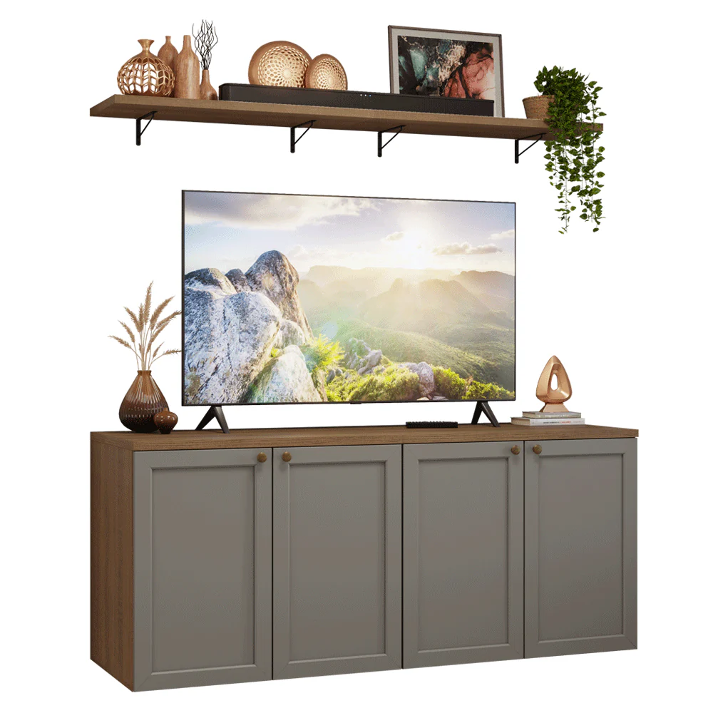 Rack para TV hasta 70 pulgadas + repisas de 160cm, Marrón/Gris Vik 05 - Image 3