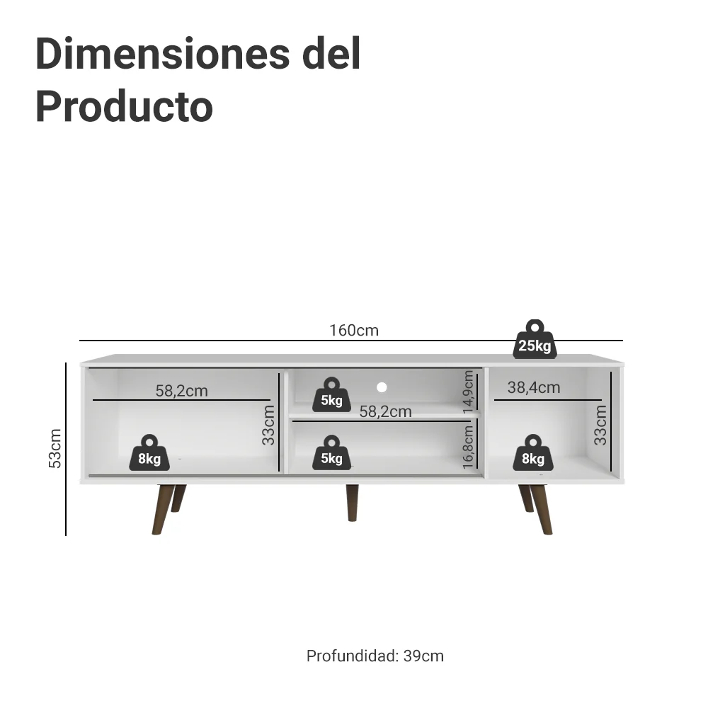 Rack para TV hasta 80 pulgadas 160 cm Con Patas Torino Blanco/Marrón - Image 2