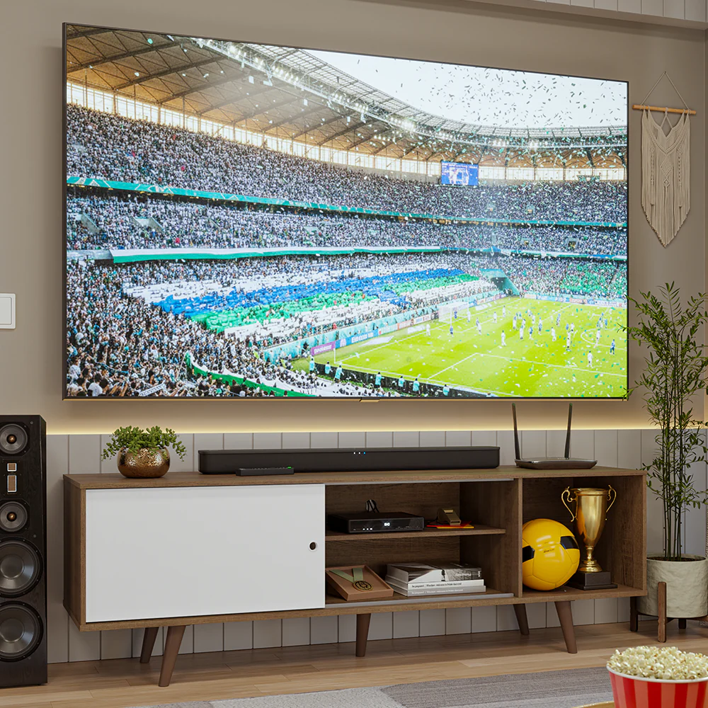 Rack para TV hasta 80 pulgadas, 160 cm de ancho, con patas Marrón/Blanco/Marrón, Torino