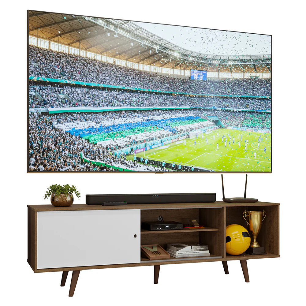 Rack para TV hasta 80 pulgadas, 160 cm de ancho, con patas Marrón/Blanco/Marrón, Torino - Image 3