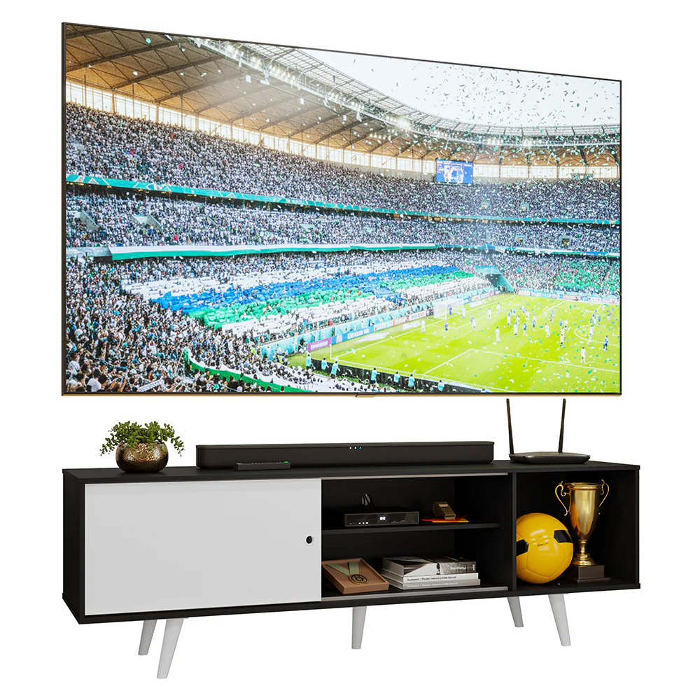 Rack para TV hasta 80 pulgadas, 160 cm de ancho, con patas, Negro/Blanco Torino - Image 3