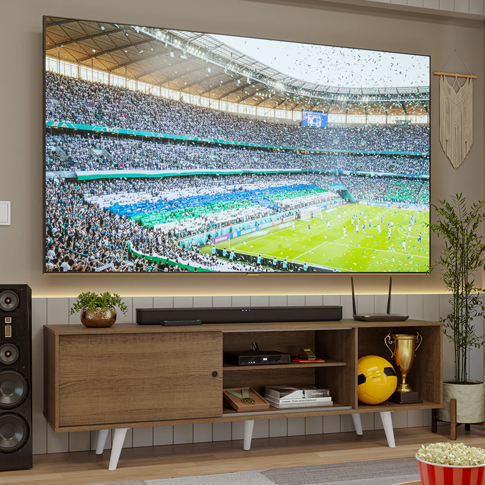 Rack para TV hasta 80 pulgadas, 160cm, color Marrón, patas Blancos, Torino