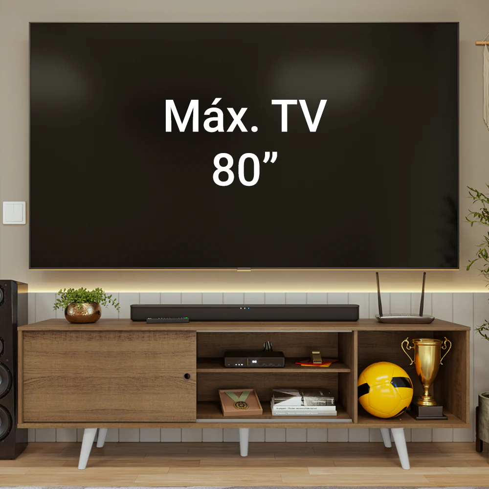 Rack para TV hasta 80 pulgadas, 160cm, color Marrón, patas Blancos, Torino - Image 4
