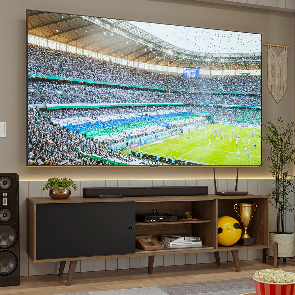 Rack para TV hasta 80 pulgadas, 160cm de ancho, con patas Marrón/Negro, Torino