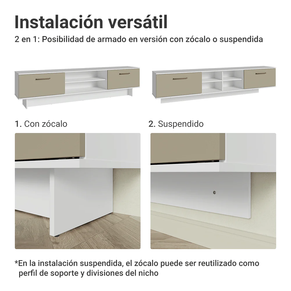 Rack para TV hasta 80 Pulgadas 218 cm 2 Puertas Blanco/Crema Agata Madesa - Image 6