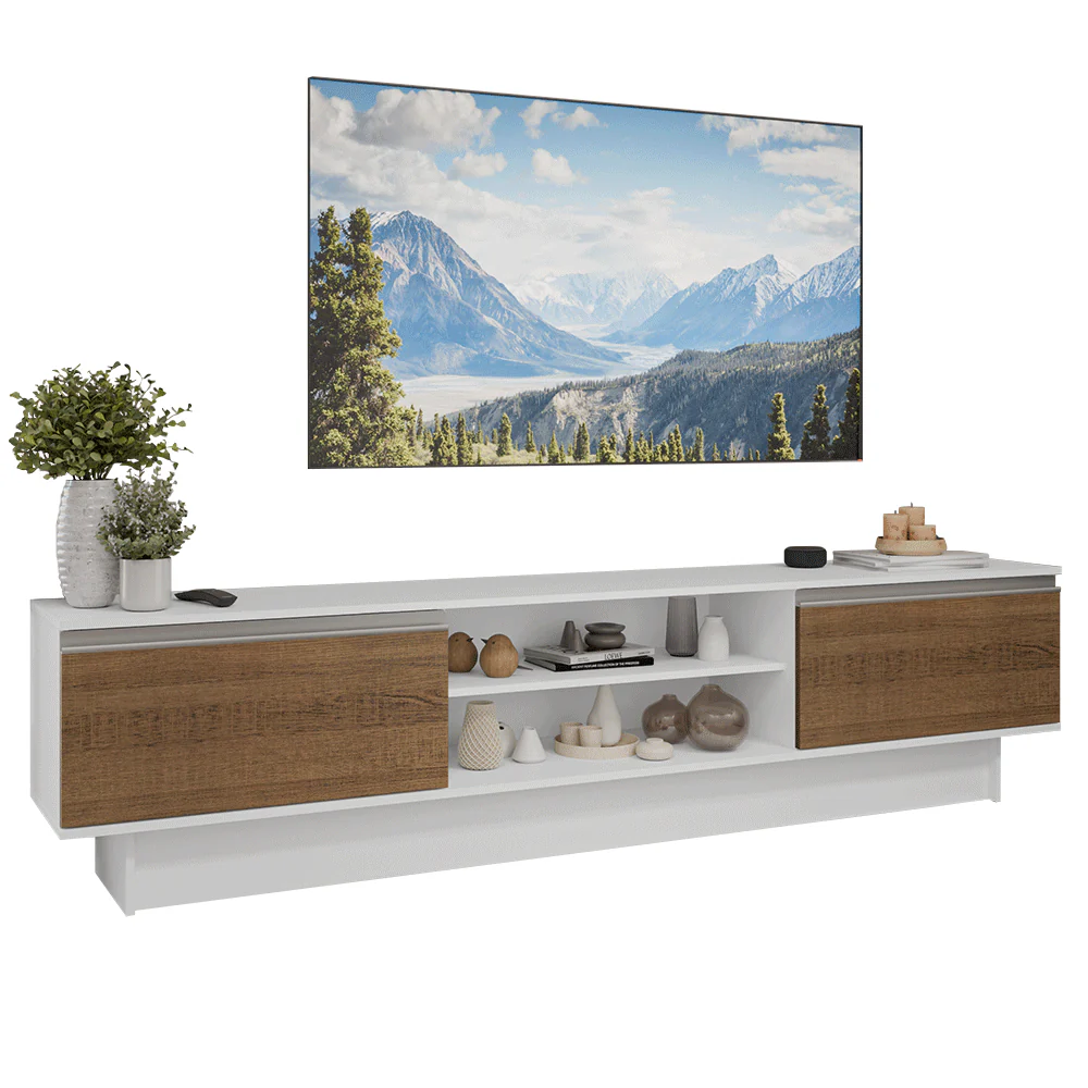 Rack para TV hasta 80 Pulgadas 218 cm 2 Puertas Blanco/Marrón Glamy Madesa - Image 3