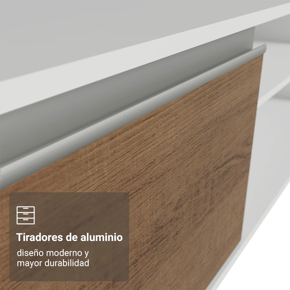 Rack para TV hasta 80 Pulgadas 218 cm 2 Puertas Blanco/Marrón Glamy Madesa - Image 6