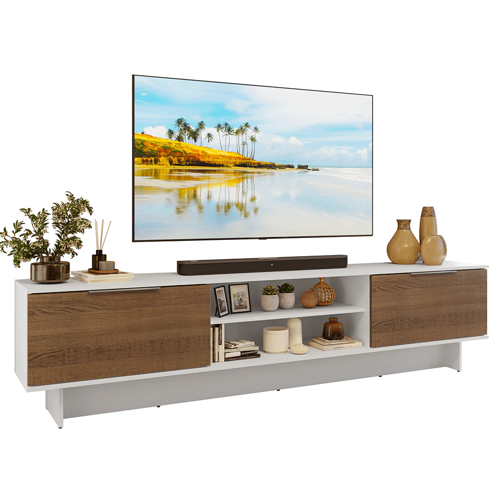 Rack para TV hasta 80 Pulgadas 218 cm 2 Puertas Blanco/Marrón Stella Madesa - Image 3