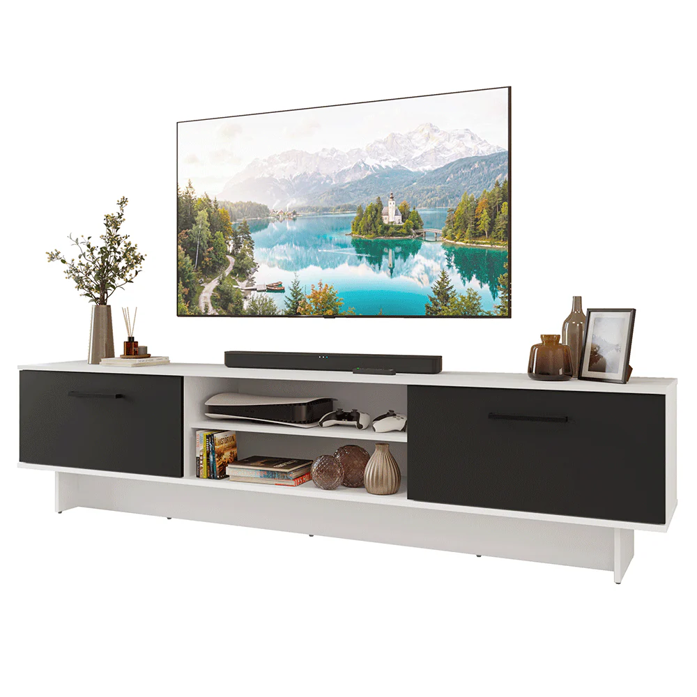 Rack para TV hasta 80 Pulgadas 218 cm 2 Puertas Blanco/Negro Agata Madesa - Image 3