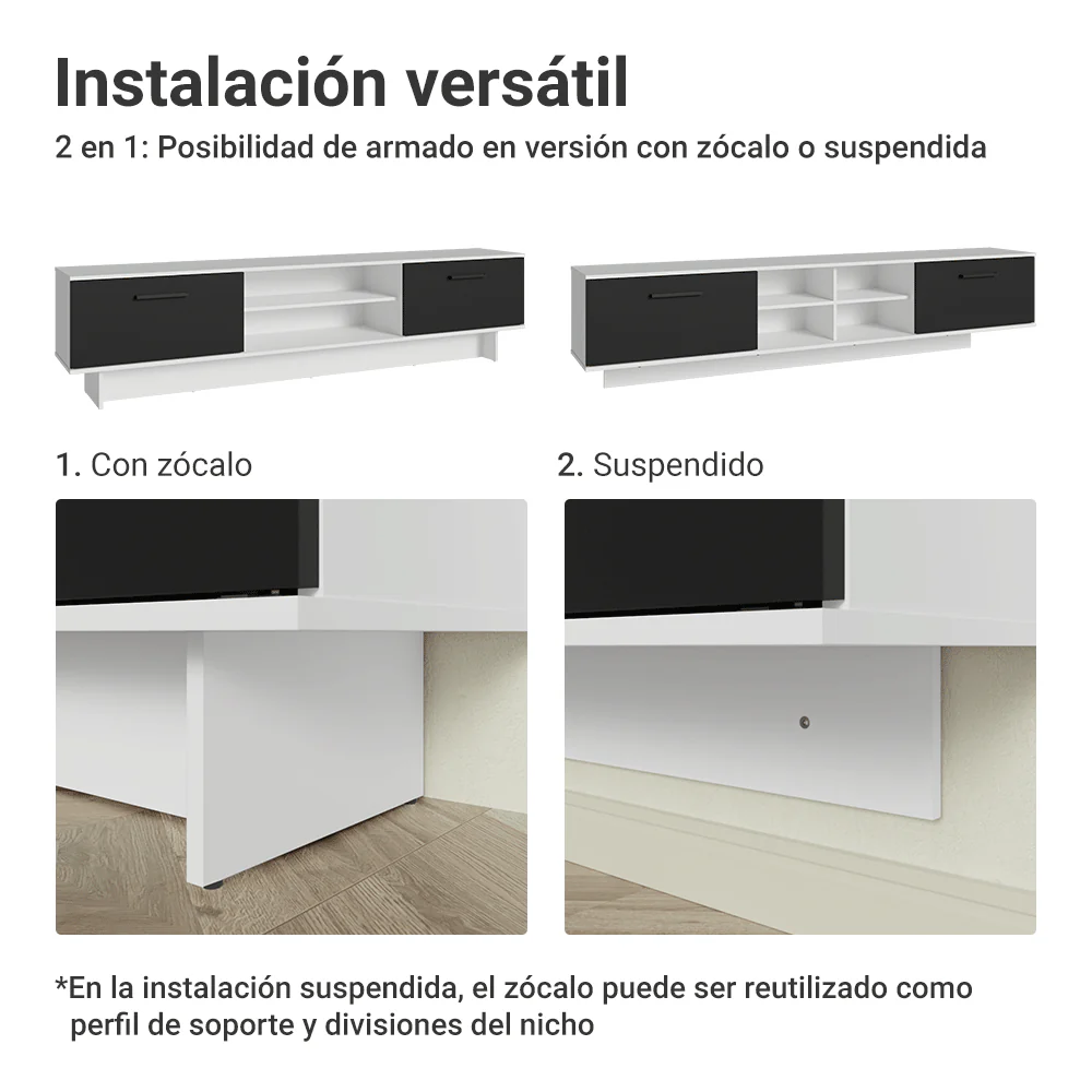Rack para TV hasta 80 Pulgadas 218 cm 2 Puertas Blanco/Negro Agata Madesa - Image 6
