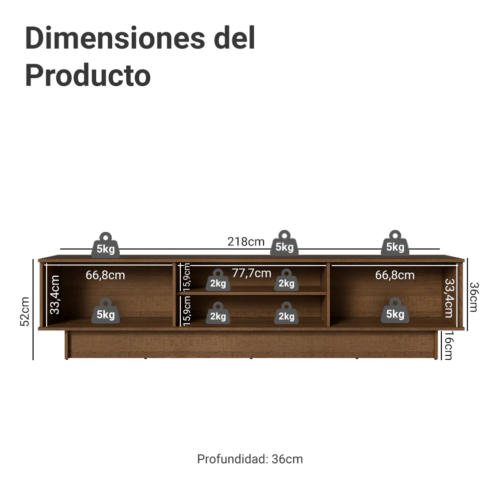 Rack para TV hasta 80 Pulgadas 218 cm 2 Puertas Marrón/Blanco Glamy Madesa - Image 2