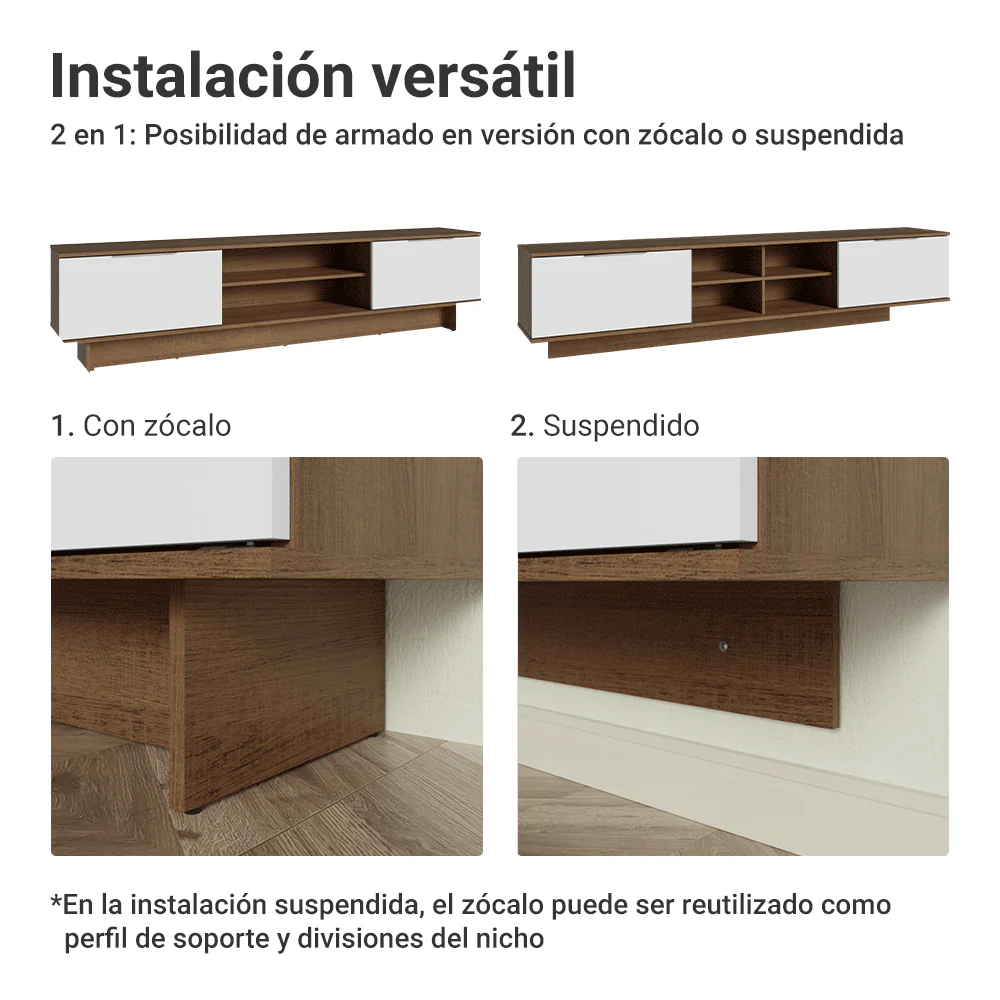 Rack para TV hasta 80 Pulgadas 218 cm 2 Puertas Marrón/Blanco Stella Madesa - Image 8