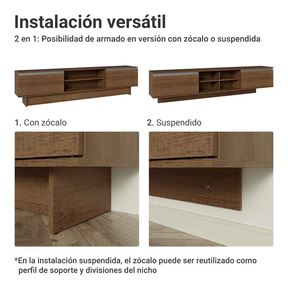 Rack para TV hasta 80 Pulgadas 218 cm 2 Puertas Marrón Glamy Madesa - Image 8