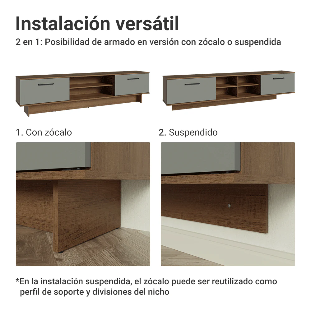 Rack para TV hasta 80 Pulgadas 218 cm 2 Puertas Marrón/Gris Agata Madesa - Image 6