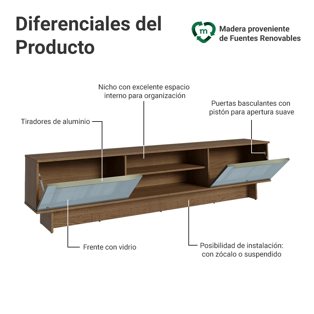 Rack para TV hasta 80 Pulgadas 218 cm 2 Puertas Marrón/Gris Lux Madesa - Image 4