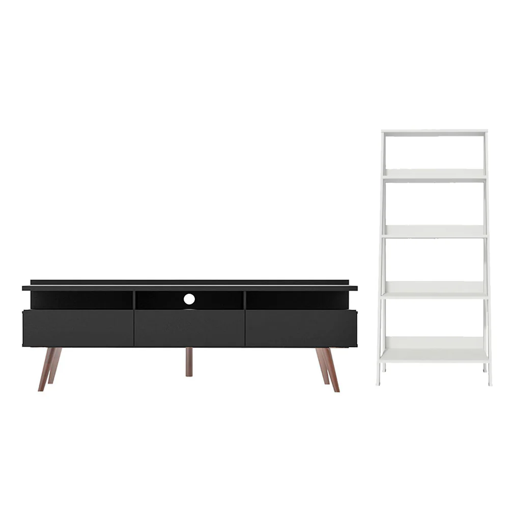 Rack para TV Londres hasta 65 pulgadas y librería Escalera en color Negro/Blanco - Image 5