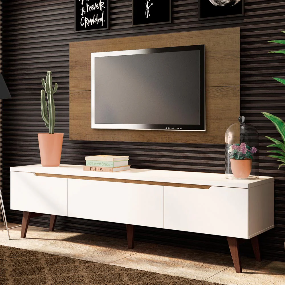 Rack para TV Madesa Reims con Panel de TV hasta 55 Pulgadas 2 Puertas e 1 Cajon Blanco/Marrón - Image 3