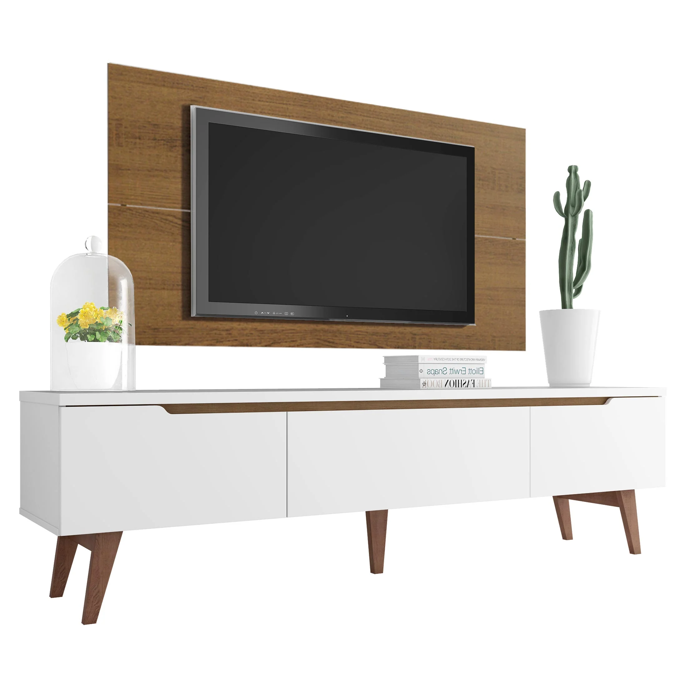 Rack para TV Madesa Reims con Panel de TV hasta 55 Pulgadas 2 Puertas e 1 Cajon Blanco/Marrón - Image 4