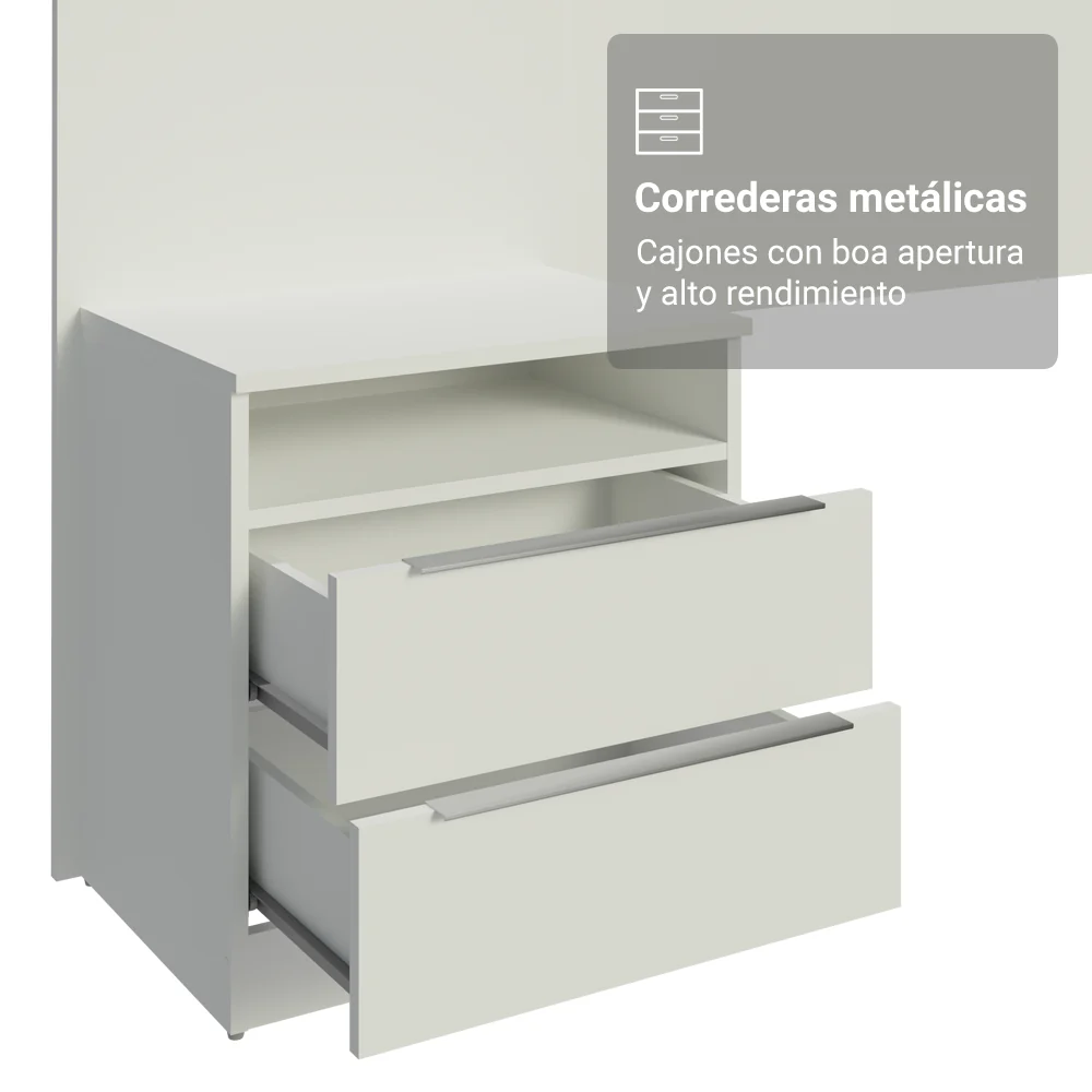 Respaldo de cama extensible Madesa con 2 Mesas de Luz Blanco - Image 5