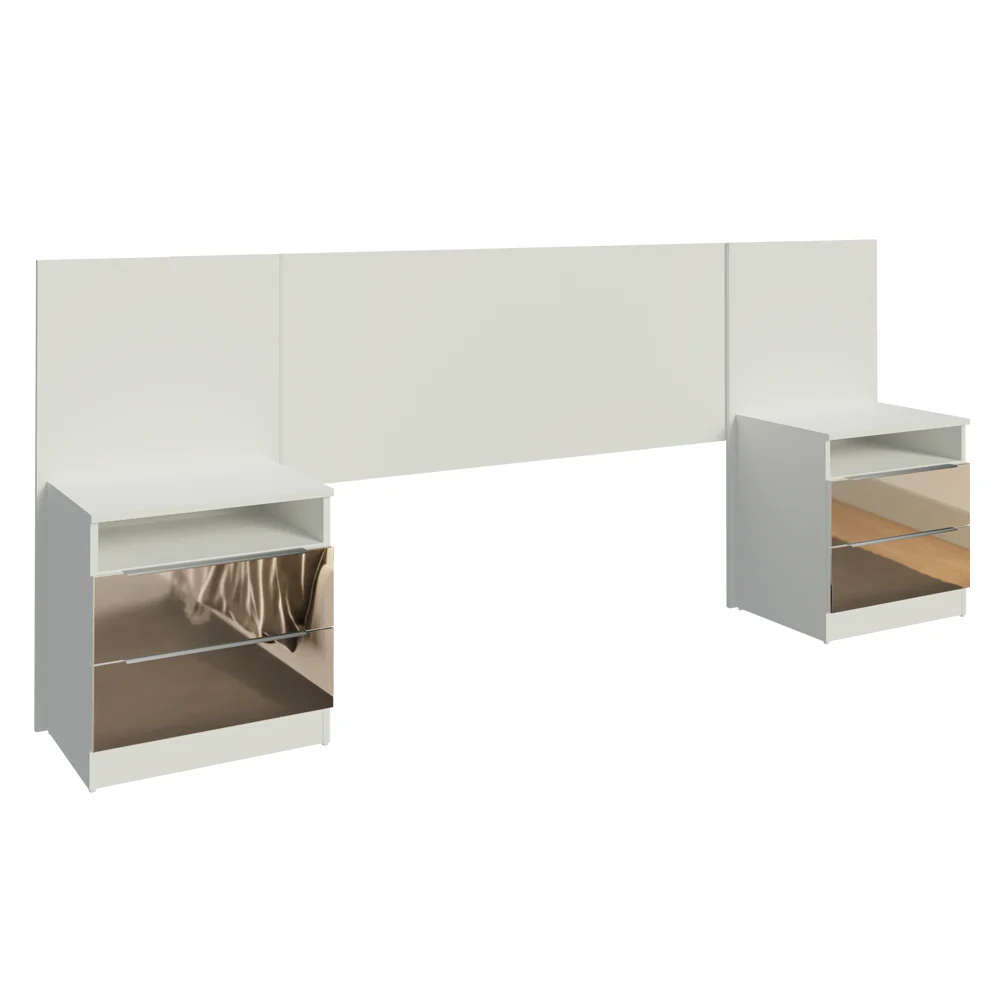 Respaldo de cama extensible Madesa con 2 Mesas de Luz con Espejo Blanco - Image 3