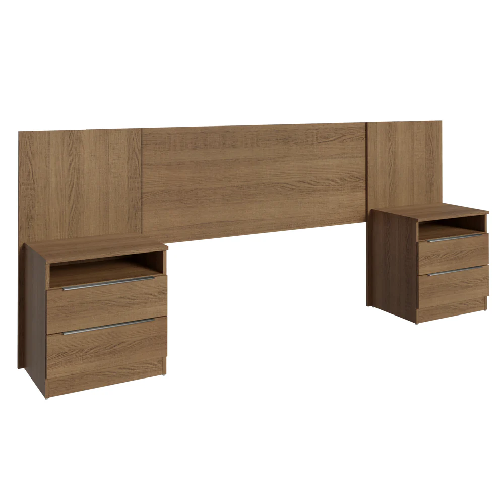 Respaldo de Cama Extensible Madesa con 2 Mesas de Luz Marrón - Image 3