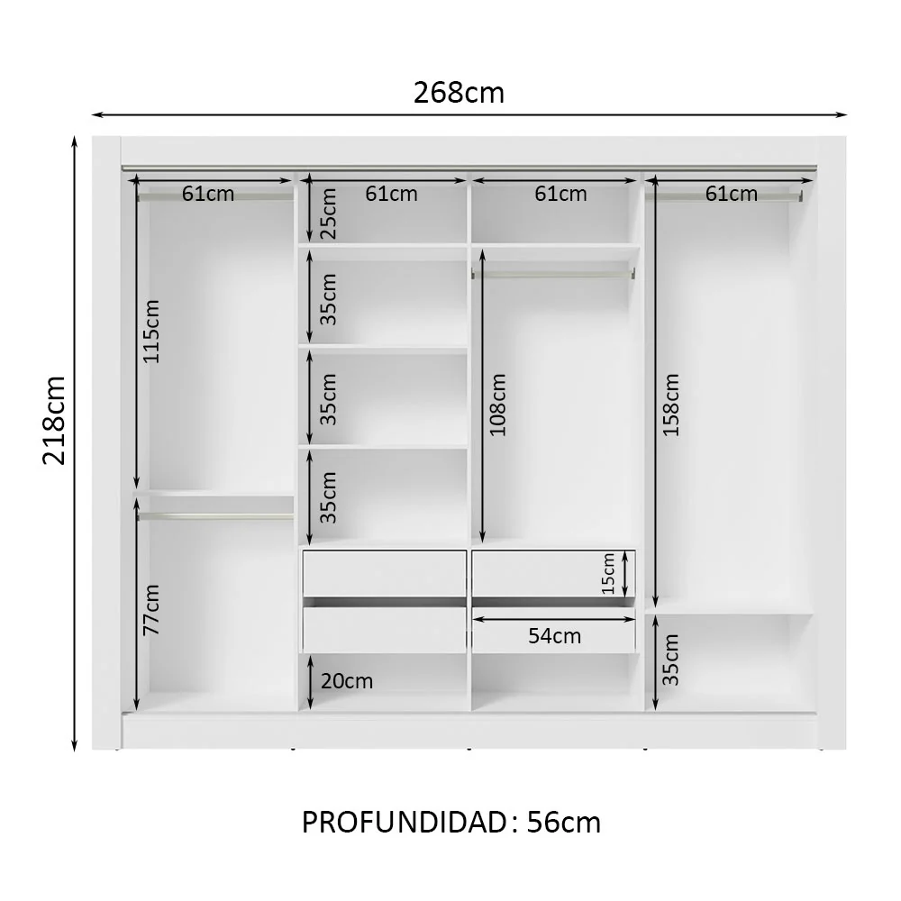 Ropero Placard Madesa Montana 4 Puertas 4 Espejos Blanco - Image 9