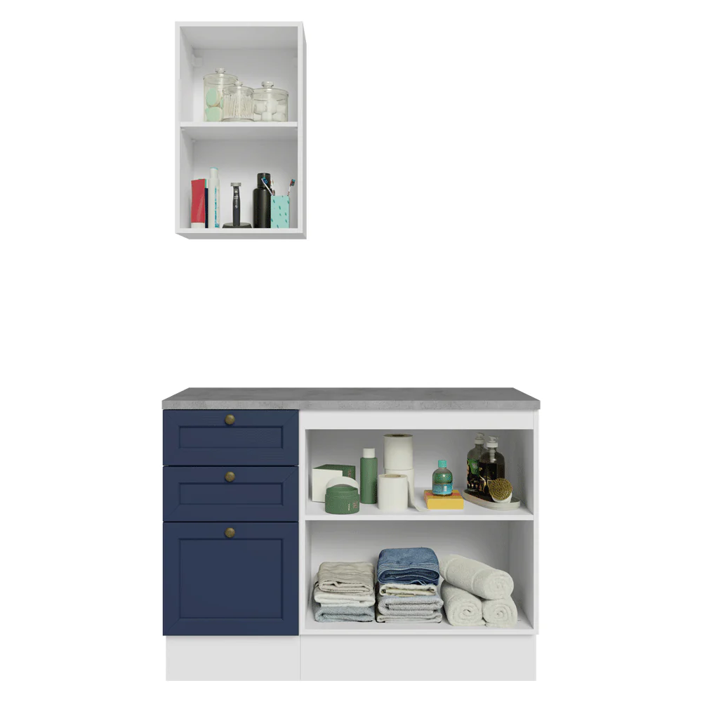 Vanitory 110cm 3 cajones 3 puertas Blanco/Azul Vik 01 - Image 9