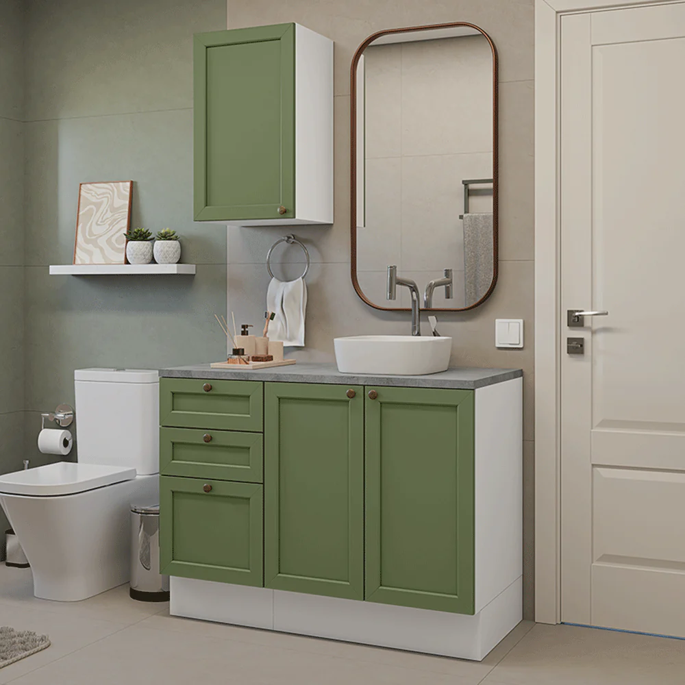 Vanitory 110cm 3 cajones 3 puertas Blanco/Verde Vik 01