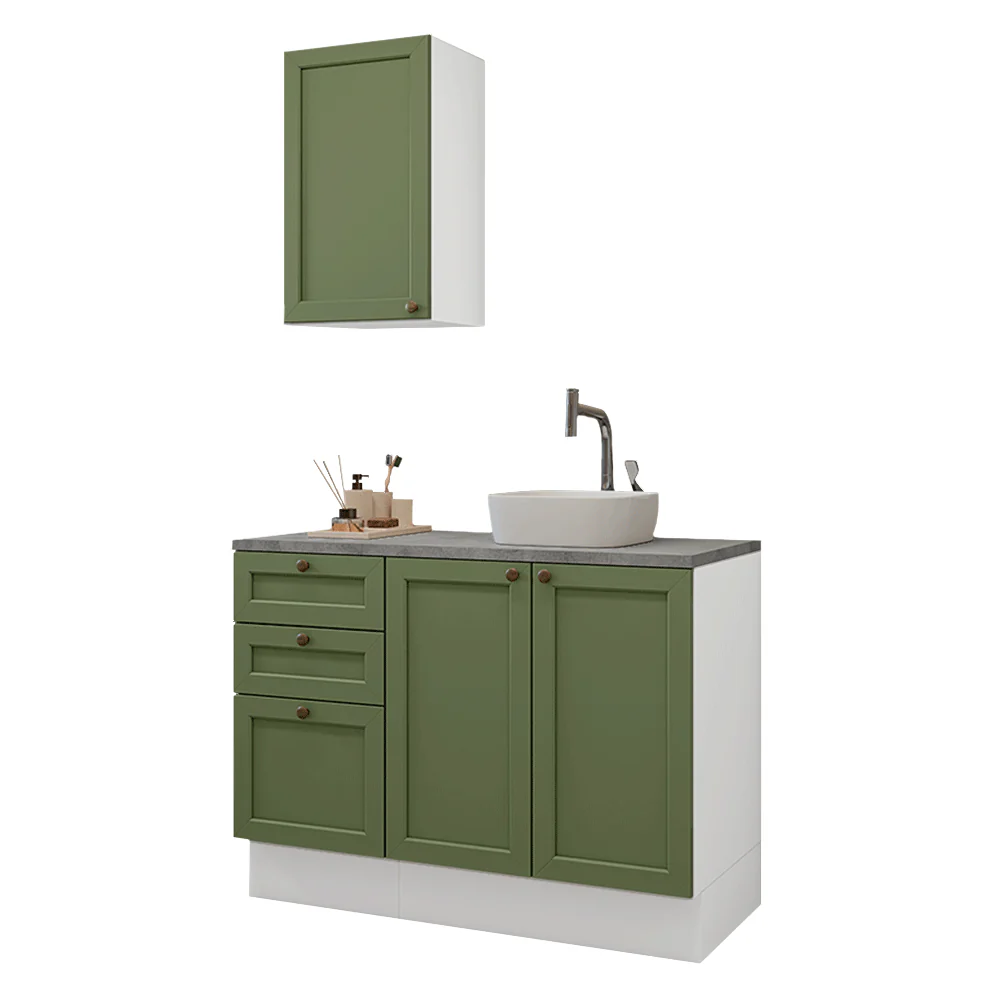 Vanitory 110cm 3 cajones 3 puertas Blanco/Verde Vik 01 - Image 3
