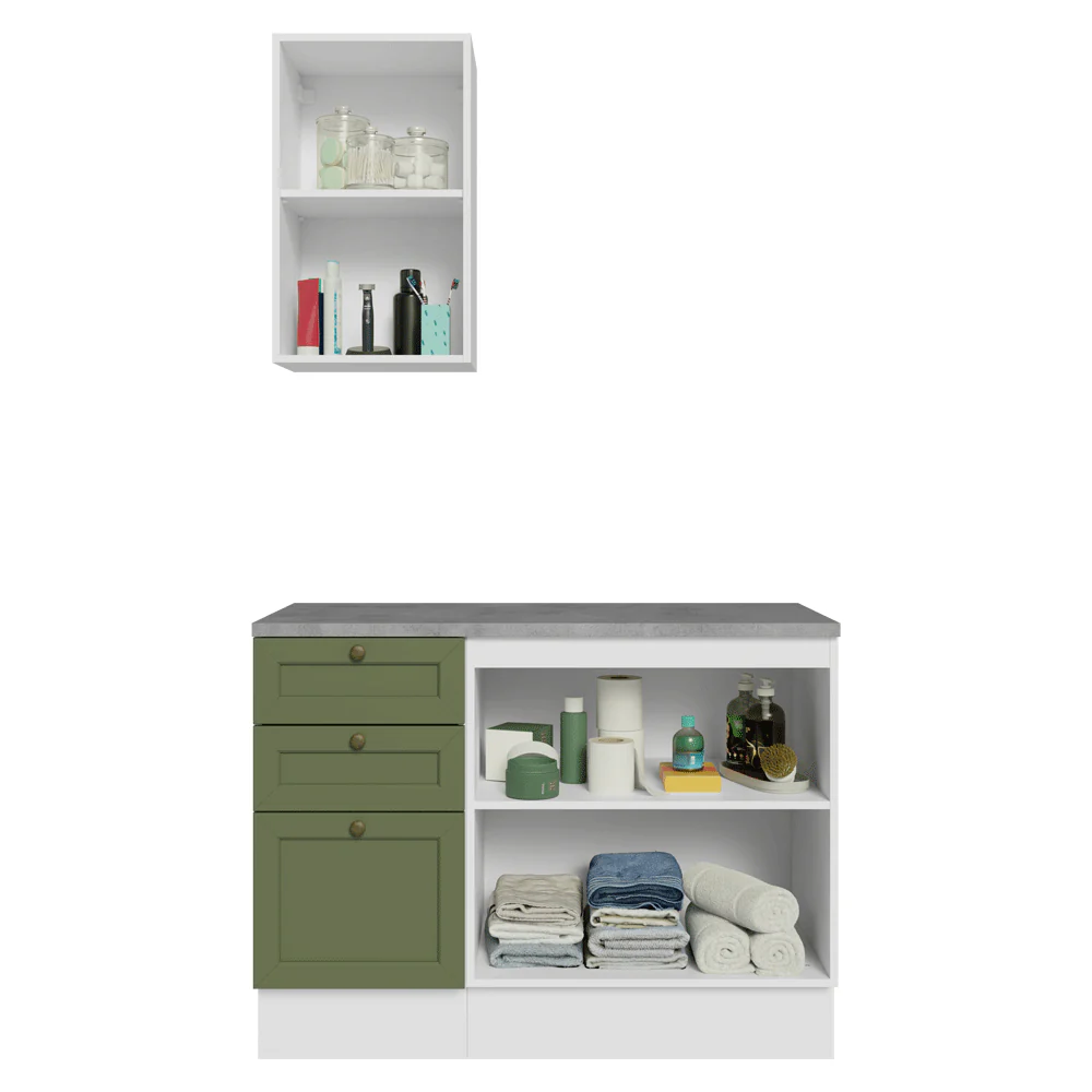 Vanitory 110cm 3 cajones 3 puertas Blanco/Verde Vik 01 - Image 9