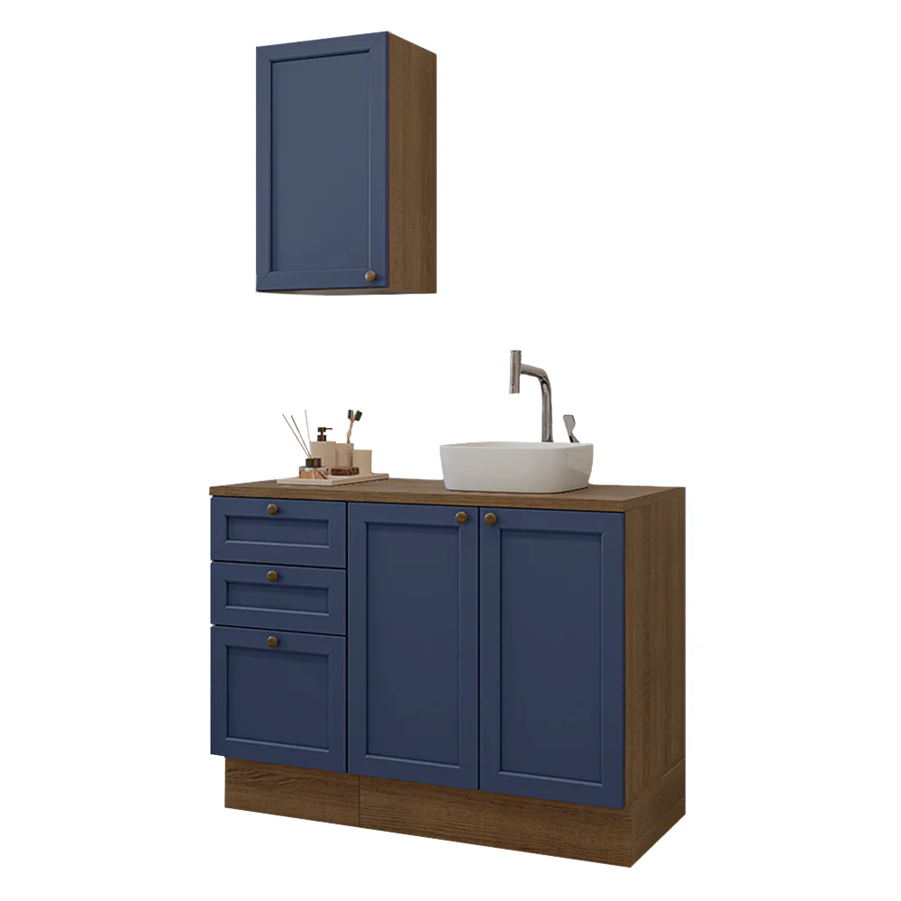 Vanitory 110cm 3 cajones 3 puertas Marrón/Azul Vik 01 - Image 3