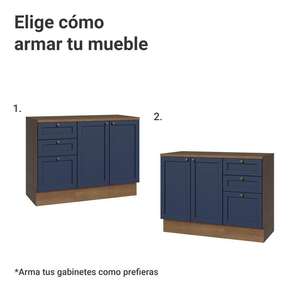 Vanitory 110cm 3 cajones 3 puertas Marrón/Azul Vik 01 - Image 4