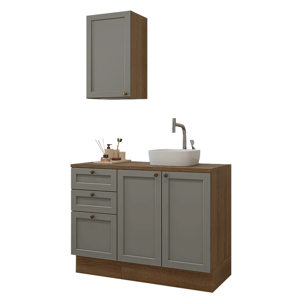 Vanitory 110cm 3 cajones 3 puertas Marrón/Gris Vik 01 - Image 3