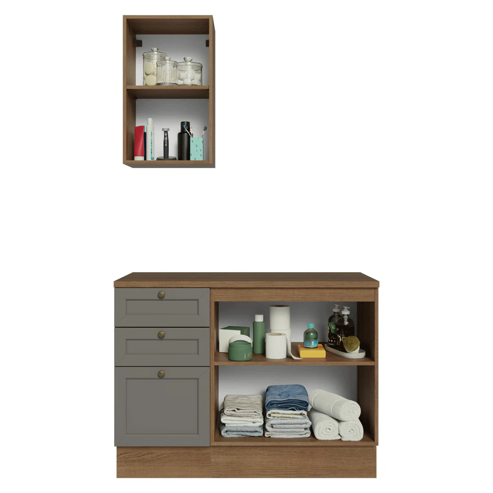 Vanitory 110cm 3 cajones 3 puertas Marrón/Gris Vik 01 - Image 9
