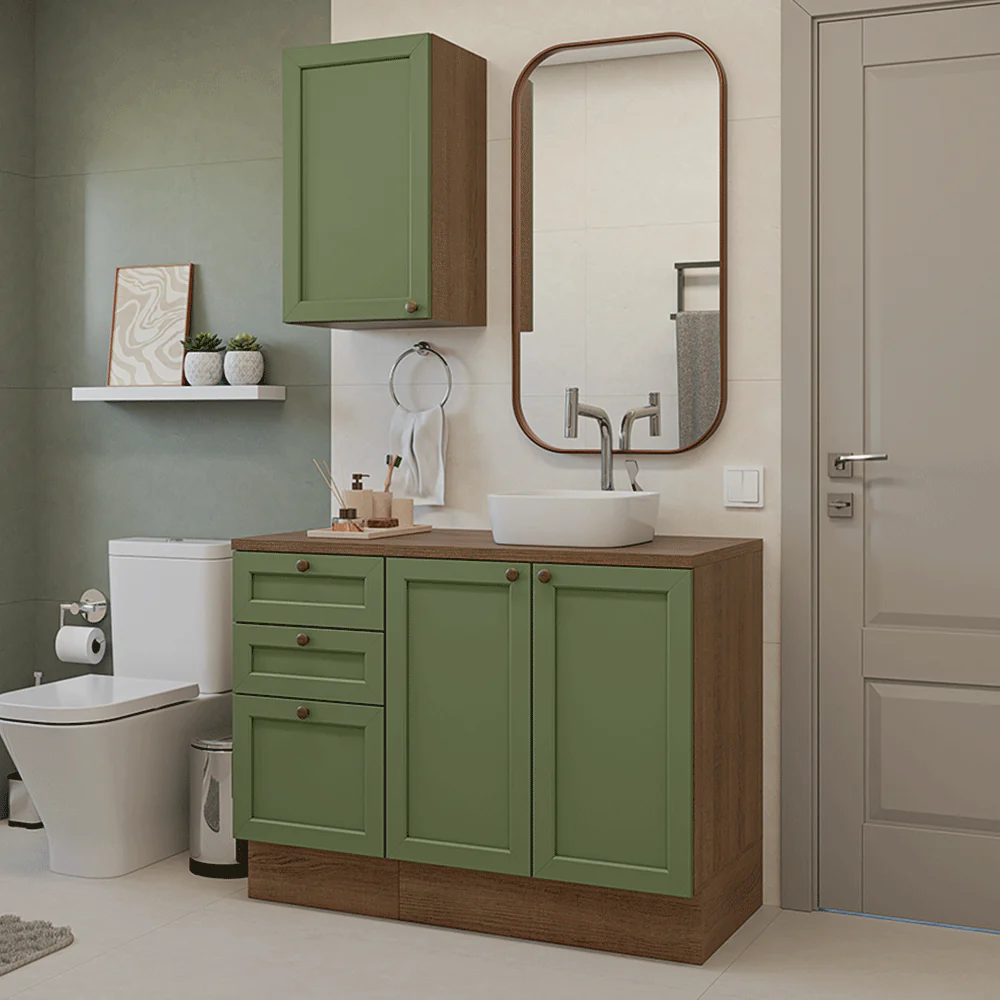 Vanitory 110cm 3 cajones 3 puertas Marrón/Verde Vik 01