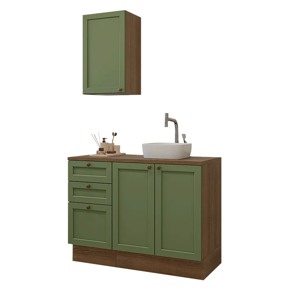 Vanitory 110cm 3 cajones 3 puertas Marrón/Verde Vik 01 - Image 3