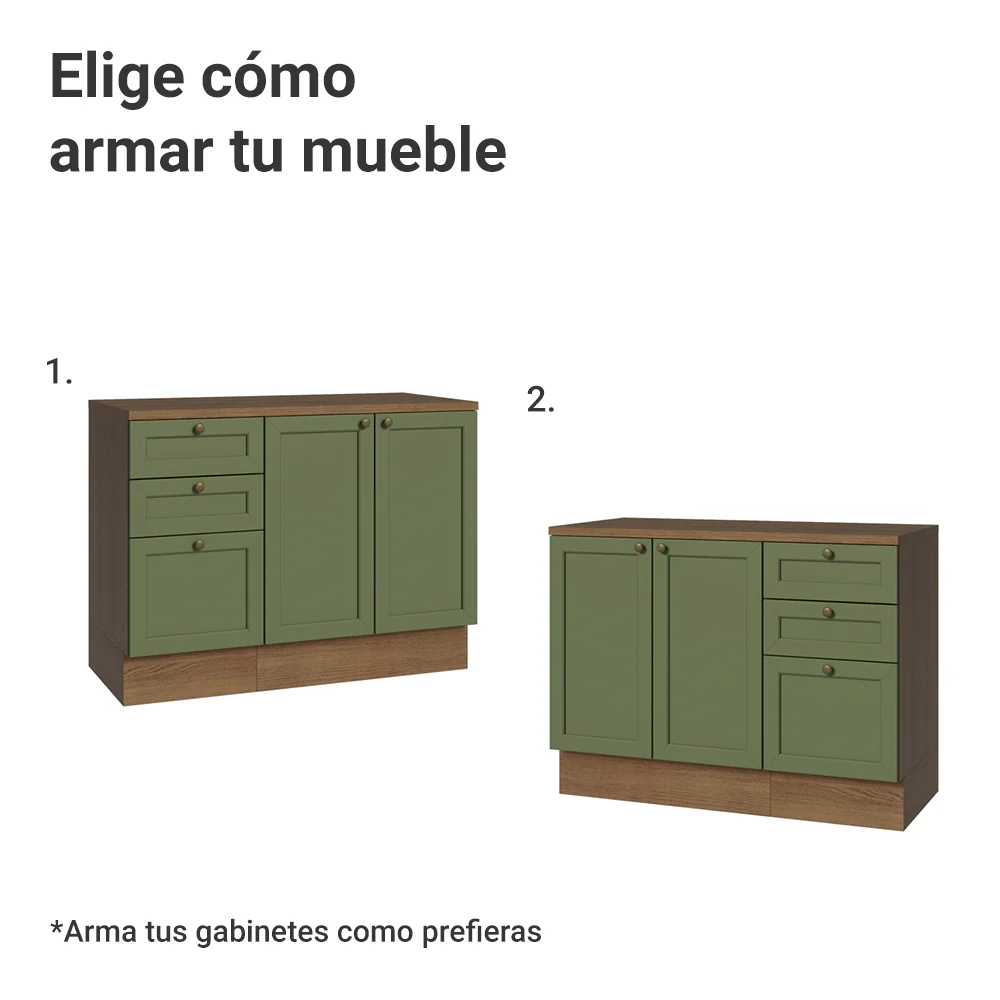 Vanitory 110cm 3 cajones 3 puertas Marrón/Verde Vik 01 - Image 4