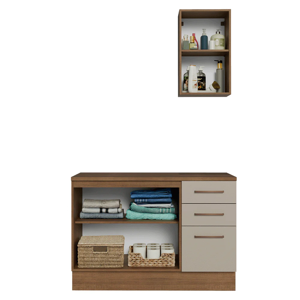 Vanitory 120cm 3 Puertas 3 Cajones Marrón/Crema Agata 01 - Image 4