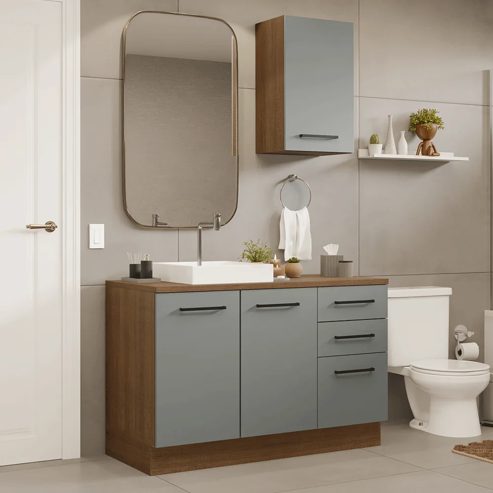 Vanitory 120cm 3 Puertas 3 Cajones Marrón/Gris Agata 01