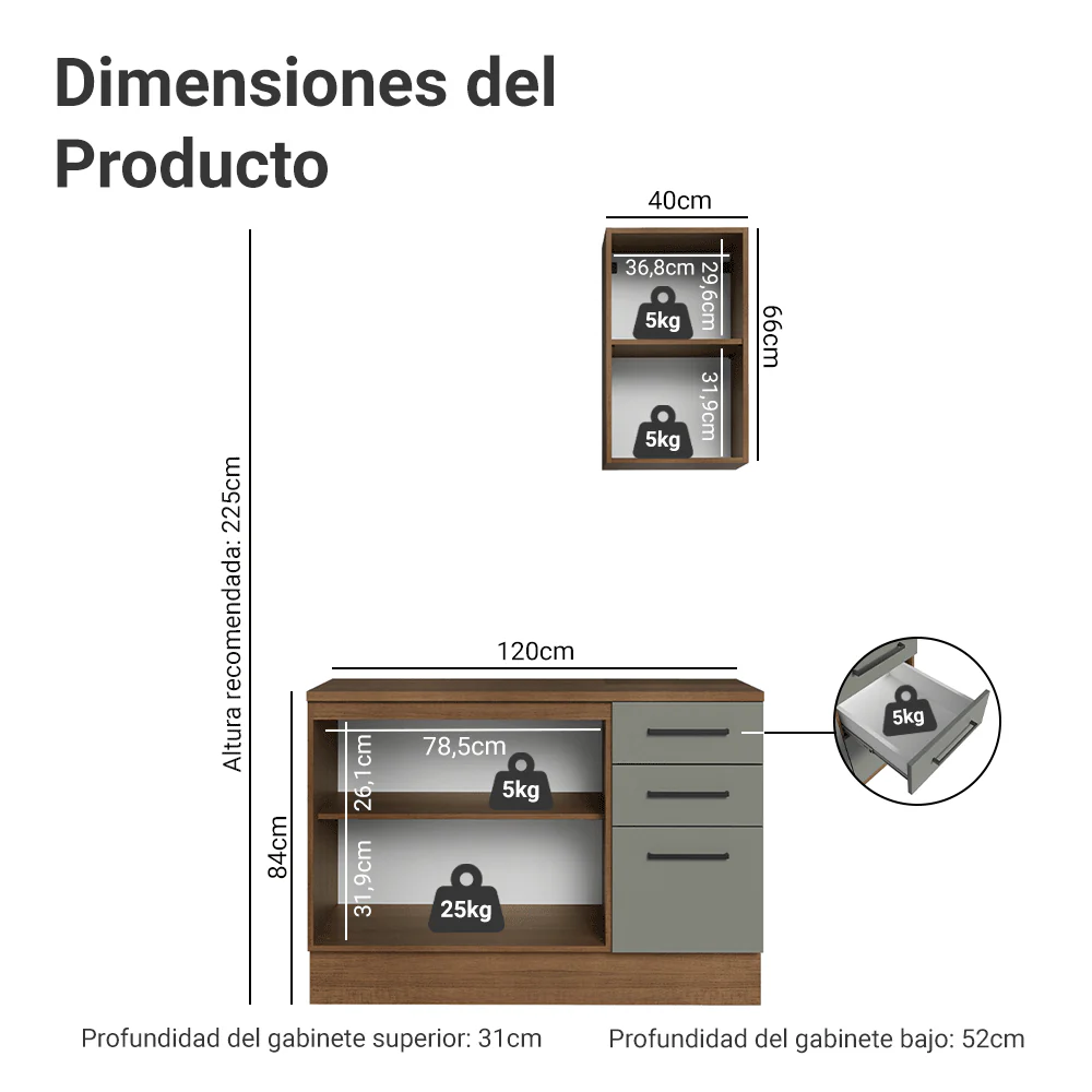 Vanitory 120cm 3 Puertas 3 Cajones Marrón/Gris Agata 01 - Image 2