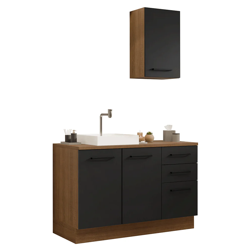 Vanitory 120cm 3 Puertas 3 Cajones Marrón/Negro Agata 01 - Image 3